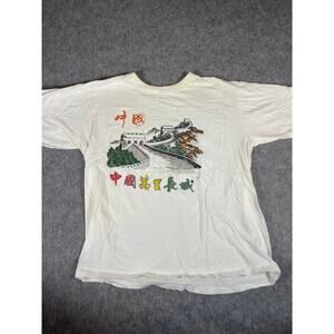 VINTAGE The Great Wall Of China Shirt Youth XL White Graphic Cotton Tee 90s